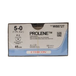  Ethicon Prolene 5/0 Sutures: 3/8 Circle Reverse Cutting, 45 cm, 13 mm, Blue