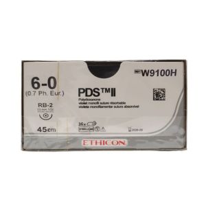 Ethicon PDS II 6/0 Sutures: 1/2 Circle Round Bodied, 45 mm, 13 mm, Violet