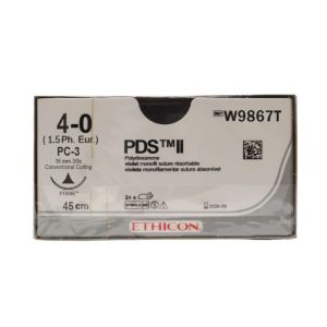 Ethicon PDS II 4/0 Sutures: 3/8 Circle Conventional Cutting, 45 cm, 16 mm, Undyed