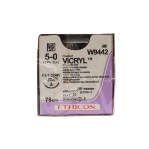 Ethicon Vicryl 5/0 Sutures: 3/8 Circle Conventional Cutting, 75 cm, 16 mm, Violet