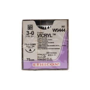 Ethicon Vicryl 3/0 Sutures: 3/8 Circle Conventional Cutting, 75 cm, 16 mm, Violet