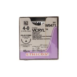 Ethicon Vicryl 4/0 Sutures: 1/2 Circle Conventional Cutting, 45 cm, 22 mm, Violet