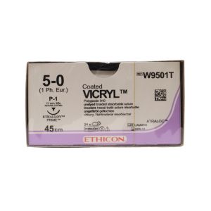 Ethicon Vicryl 5/0 Sutures: 3/8 Circle Reverse Cutting, 45 cm, 11 mm, Undyed