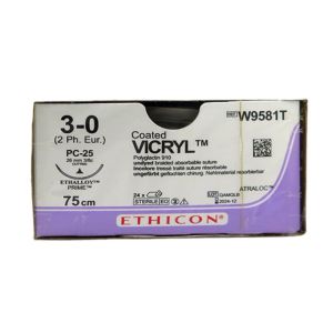 Ethicon Vicryl 3/0 Sutures: 3/8 Circle Conventional Cutting, 75 cm, 26 mm, Undyed