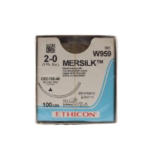 Ethicon Mersilk 2/0 Sutures: 3/8 Circle Conventional Cutting, 100 cm, 40 mm, Black