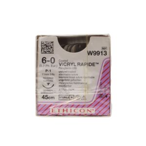 6/0 11mm Ethicon Vicryl Rapide Suture, Braided, Undyed, 3/8 Circle Reverse Cutting, 45cm, (Prime) pk 12. Ref: W9913