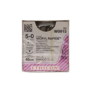 Ethicon Vicryl Rapide 5/0 Sutures: 3/8 Circle Reverse Cutting, 45 cm, 11 mm, Undyed