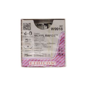 Ethicon Vicryl Rapide 4/0 Sutures: 3/8 Circle Conventional Cutting, 75 cm, 16 mm, Undyed