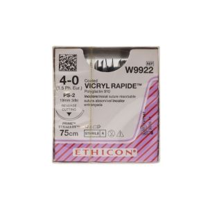 Ethicon Vicryl Rapide 4/0 Sutures: 3/8 Circle Reverse Cutting, 75 cm, 19 mm, Undyed