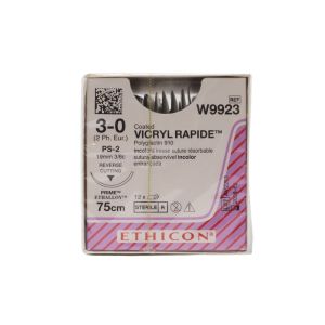 Ethicon Vicryl Rapide 3/0 Suture: 3/8 Circle Reverse Cutting, 75 cm, 19 mm, Undyed