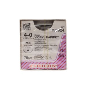 Ethicon Vicryl Rapide 4/0 Sutures: 3/8 Circle Conventional Cutting, 75 cm, 16 mm, Undyed