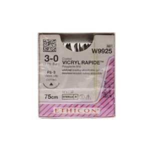 Ethicon Vicryl Rapide 3/0 Suture: 3/8 Circle Conventional Cutting, 75 cm, 16 mm, Undyed