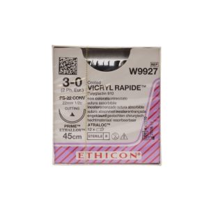 Ethicon Vicryl Rapide 3/0 Suture: 1/2 Circle Conventional Cutting, 45 cm, 22 mm, Undyed