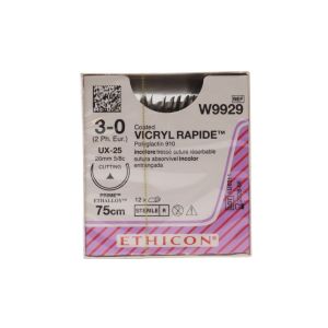 Ethicon Vicryl Rapide 3/0 Suture: 5/8 Circle Reverse Cutting, 75cm, 26 mm, Undyed