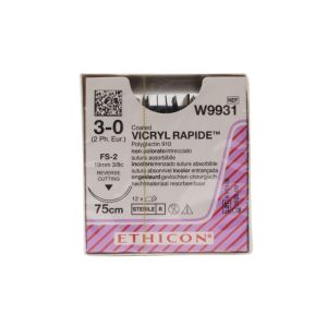 Ethicon Vicryl Rapide 3/0 Sutures: 3/8 Circle Reverse Cutting, 75 cm, 19 mm, Undyed