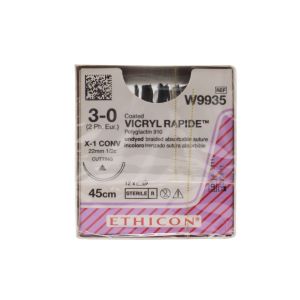 Ethicon Vicryl Rapide 3/0 Sutures: 1/2 Circle Conventional Cutting, 45 cm, 22 mm, Undyed