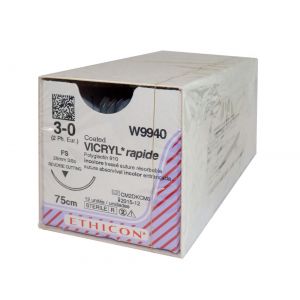 Ethicon Vicryl Rapide 3/0 Sutures: 3/8 Circle Reverse Cutting, 75 cm, 26 mm, Undyed