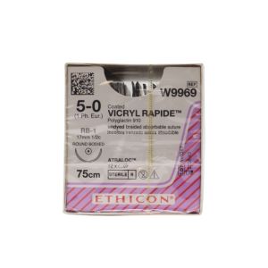 Ethicon Vicryl Rapide 5/0 Sutures: 1/2 Circle Round Bodied, 75 cm, 17 mm, Undyed