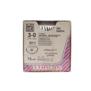 Ethicon Vicryl Rapide 3/0 Sutures: 1/2 Circle Round Bodied, 75 cm, 22 mm, Undyed