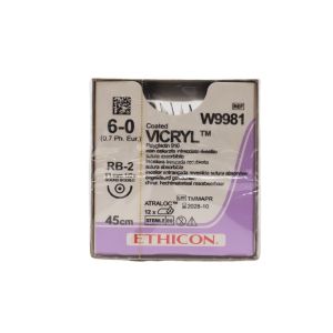 Ethicon Vicryl 6/0 Sutures: 1/2 Circle Round Bodied, 45 cm, 13 mm, Undyed