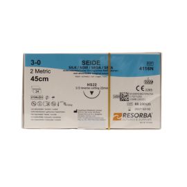 Resorba Black Silk 3/0 Sutures: 1/2 Circle Reverse Cutting, 45 cm, 22 mm, Black