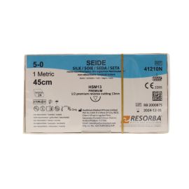 Resorba Black Silk 4/0 Sutures: 1/2 Premium Reverse Cutting, 45 cm, 13 mm, Black