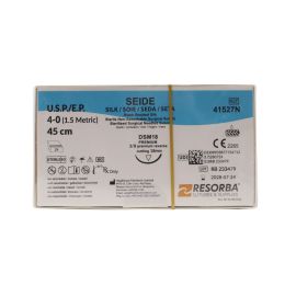 Resorba Black Silk 4/0 Sutures: 3/8 Premium Reverse Cutting, 45 cm, 18 mm, Black