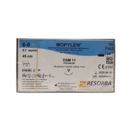 Resorba Mopylen 6/0 Sutures: 3/8 Circle Premium Reverse Cutting, 45 cm, 11 mm, Blue