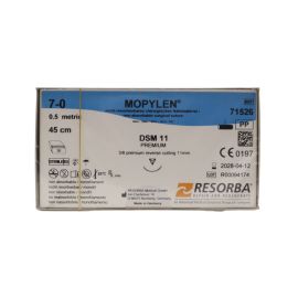 Resorba Mopylen 7/0 Sutures: 3/8 Circle Premium Reverse Cutting, 45 cm, 11 mm, Blue