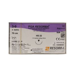 Resorba PGA 3/0 Sutures: 1/2 Circle Reverse Cutting, 70 cm, 22 mm, Violet