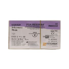 Resorba PGA 3/0 Sutures: 1/2 Circle Reverse Cutting, 70 cm, 18 mm, Violet