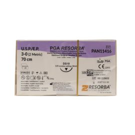 Resorba PGA 3/0 Sutures: 3/8 Circle Reverse Cutting, 70 cm, 18 mm, Violet