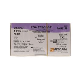 Resorba PGA 6/0 Sutures: 3/8 Circle Premium Reverse Cutting, 45 cm, 11 mm, Undyed