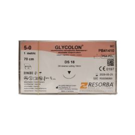 Resorba Glycolon 5/0 Sutures: 3/8 Reverse Cutting, 70 cm, 18 mm, Undyed