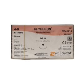 Resorba Glycolon 4/0 Sutures: 3/8 Reverse Cutting, 70 cm, 18 mm, Undyed