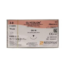 Resorba Glycolon 3/0 Sutures: 3/8 Reverse Cutting, 70 cm, 18 mm, Undyed