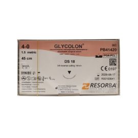 Resorba Glycolon 4/0 Sutures: 3/8 Circle Reverse Cutting, 45 cm, 18 mm, Violet