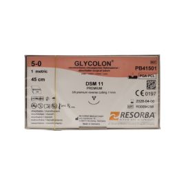 Resorba Glycolon 5/0 Sutures: 3/8 Premium Reverse Cutting, 45 cm, 11 mm, Violet