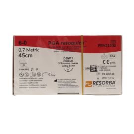 Resorba PGA Resoquick 6/0 Sutures: 3/8 Circle Premium Reverse Cutting, 45 cm, 11 mm, Undyed