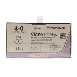 Ethicon Vicryl Plus 4/0 Sutures: 3/8 Circle Reverse Cutting, 45 cm, 19 mm, Violet