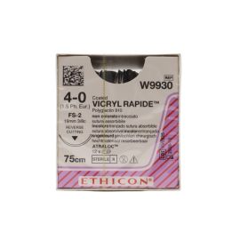 Ethicon Vicryl Rapide 4/0 Sutures: 3/8 Circle Reverse Cutting, 75 cm, 19 mm, Undyed